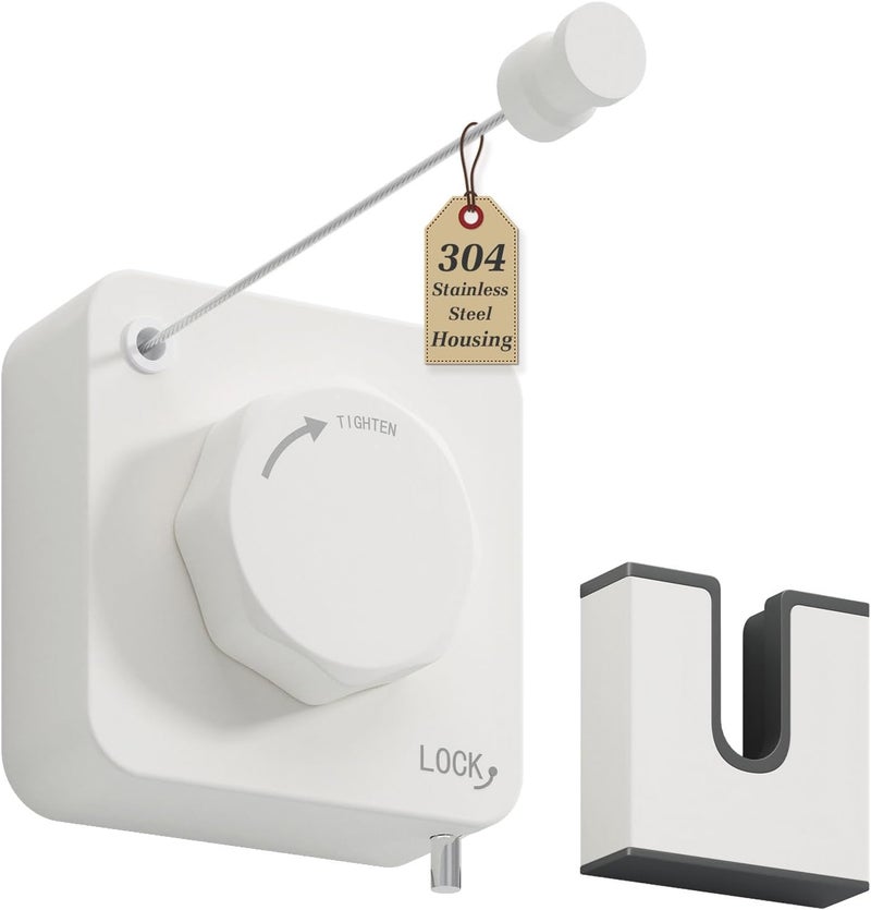 Danpoo Stainless Steel Retractable Clothesline Heavy Duty, Non-Sagging Clothes Line for Indoors/Outdoors, Laundry Line Retractable, White - Image 1
